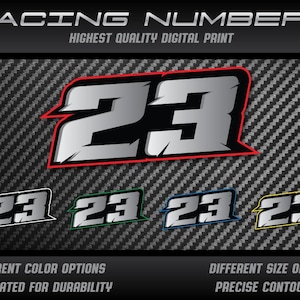 Racing Number Decals: Custom Vinyl Stickers, UV Laminated (Set of 3)