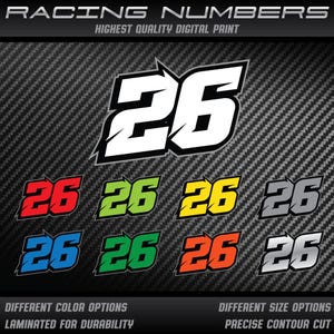 3 x Vinyl-Aufkleber mit benutzerdefinierten Rennnummern Grafiken Rennen Motorrad Auto Kart Motocross Rennstrecke Dirtbike UV-laminiert