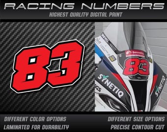Custom Racing Number Decals: Laminated Vinyl Stickers - 3 Pack