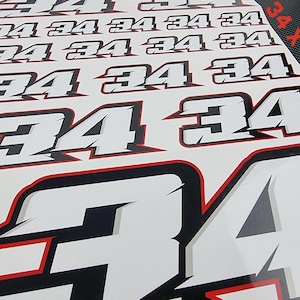 Personal custom Race numbers sheet 49x34cm stickers decals graphics racing motorcycle car karting motocross MX track dirt bike Laminated UV