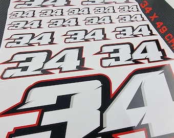 Feuille de numéros de course personnalisée 49x34cm autocollants décalcomanies moto voiture karting motocross MX piste dirt bike laminé UV