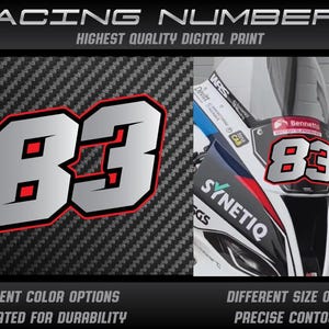 3 x custom Racing numbers vinyl stickers decals graphics race motorcycle car kart motocross MX track dirtbike UV Laminated