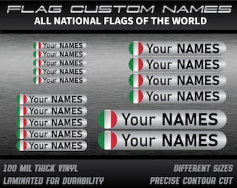 Personalized Name Stickers: Flag Decals, Laminated Vinyl
