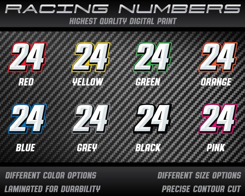 Yellow Racing Number Custom Racing Number Decals: UV Laminated Vinyl Stickers (set of 3) - Etsy