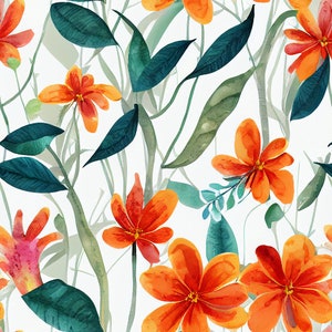 28 Inch Square Decorative Patterns for Paper & Craft Printing Jungle Flowers_Watercolor_Seamless_Pattern