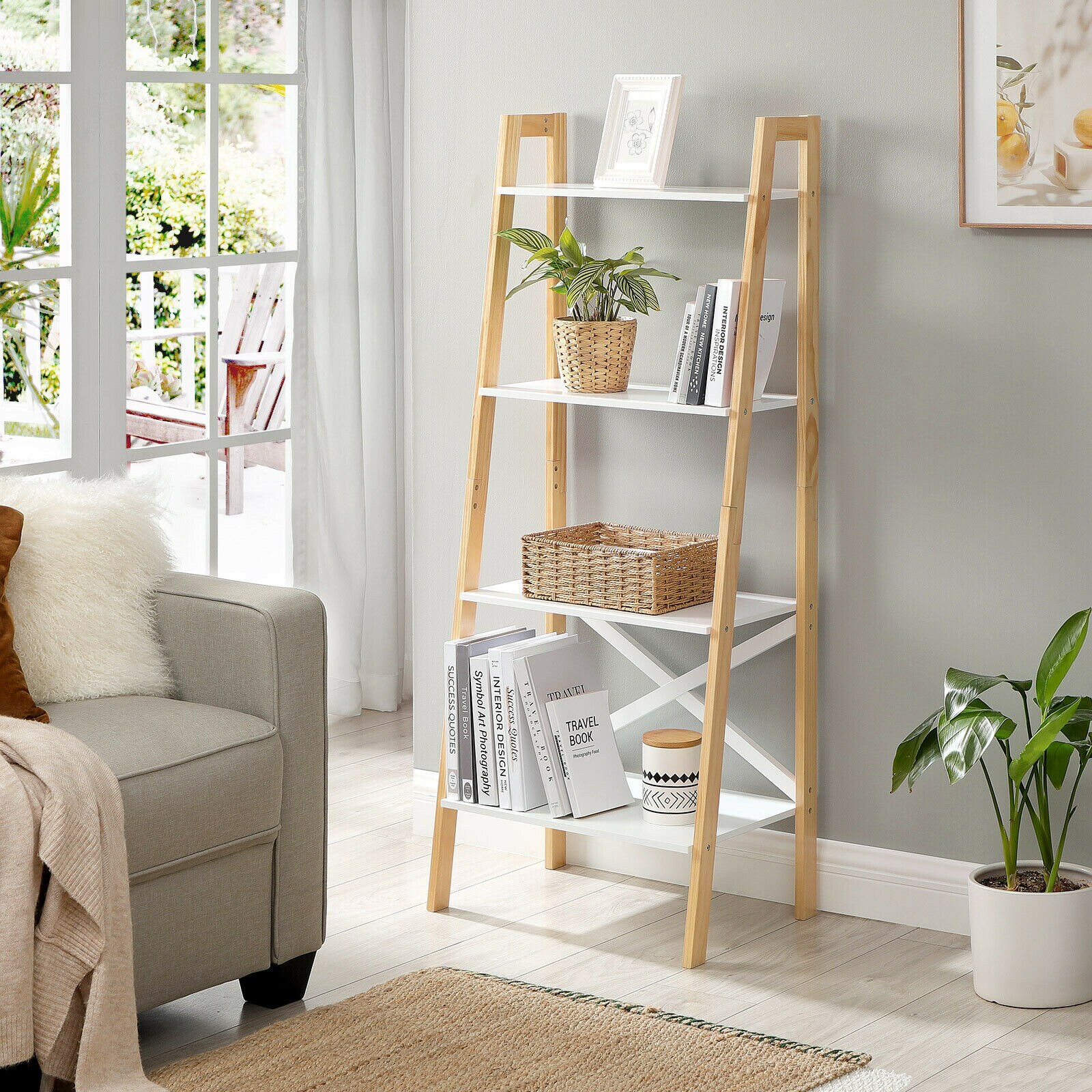 Ladder Bookcase Oak Ladder Shelf Narrow Ladder Shelf White Etsy