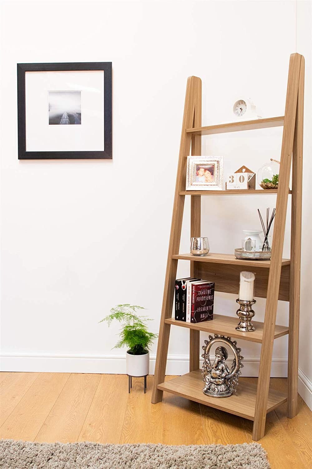 Ladder Bookcase Oak Ladder Shelf Narrow Ladder Shelf Wood Etsy