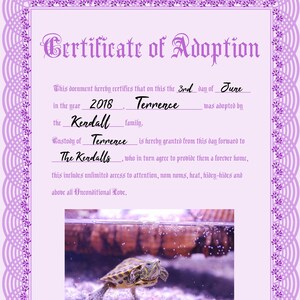 Reptile Family Adoption Certificate (purple) - Etsy