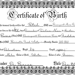 Certificati di nascita degli allevatori canadesi - Bianco e nero