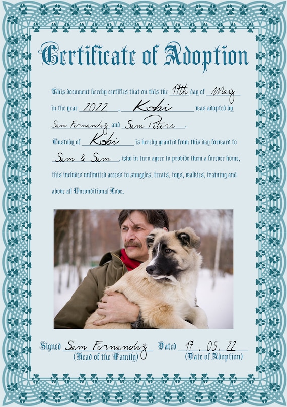 Certificat dadoption dun couple de chiots et de chiens bleu - Etsy ...