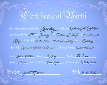 UK Breeder Birth Certificates - Blue