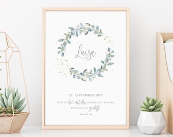 Baptismal motto | Posters | Gift baptism | Confirmation | Communion | Baptism gift | Eucalyptus | gold