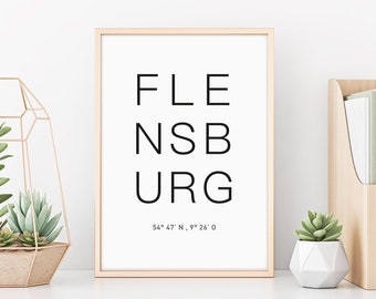 Dekoration FLENSBURG | Weihnachten | Koordinaten | Poster | Geschenk | Wohnzimmer Deko | Typografie