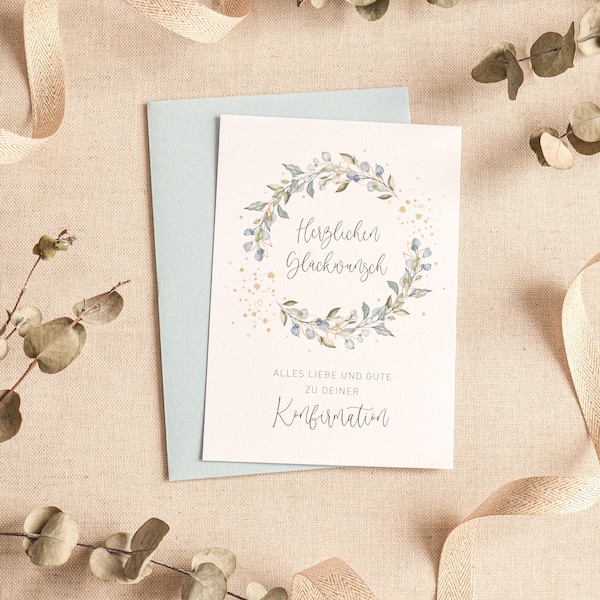 map | Gift confirmation | Congratulations card | Folding card | Eucalyptus | gold