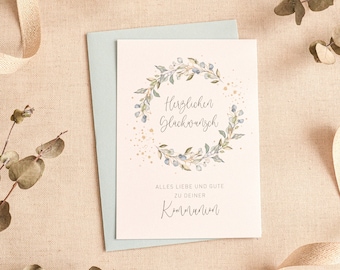 Karte | Geschenk Kommunion | Glückwunschkarte Firmung | Klappkarte | Eukalyptus | Gold