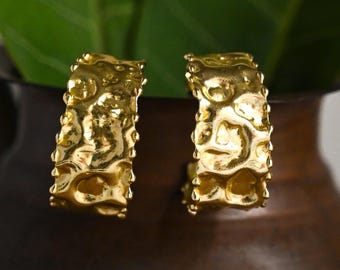 30mm Molten Hammered Gold Hoop Earrings, Chunky Organic Textured Hoops, Sculptural Statement Earrings, Modern Gold Jewelry