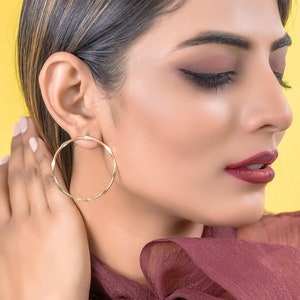 Gold Hammered Oversized Hoop Statement Earrings for Women, Boho Dangle Earrings, Gift for Her - Bohemian Jewelry