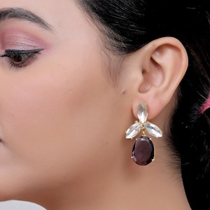 Deep Purple Tear Drop Crystal Statement Dangle Earrings for Women, Bridesmaids Earrings, Gift for her