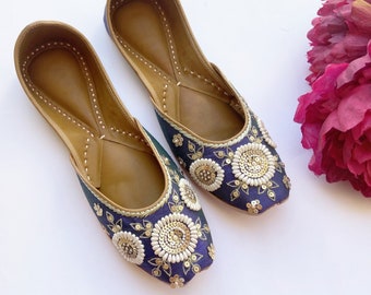 Handmade Pearl Embellished Ballet Flats, Blue Purple Wedding Shoes