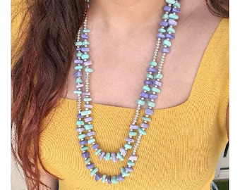 Turquoise and Purple Beaded Necklace, Boho Statement Necklace