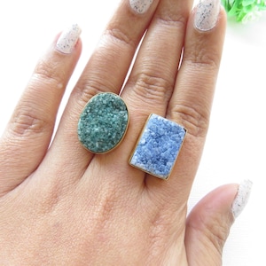 Blue Green Druzy Statement Ring for Women, Boho Ring, Gemstone Ring, Indian Ring, Indian Jewelry, Statement Piece image 1