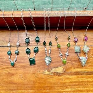 Natürliche Grüne Onyx Halskette, Grüne Edelstein Halskette, Halskette für Geschenk