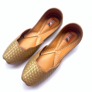 Gold Criss Cross Womens Flat Ballet Shoes, Slip Ons, Khussa Indian Shoes, Every Day Comfortable Wear Boho Style Slippers, Juttis or Mojaris