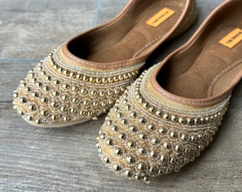 Ballerines plates pour mariée en perles de cuivre, Chaussures de mariage, Chaussures faites main, Chaussures plates pour demoiselles d'honneur, Chaussures confortables, Indienne