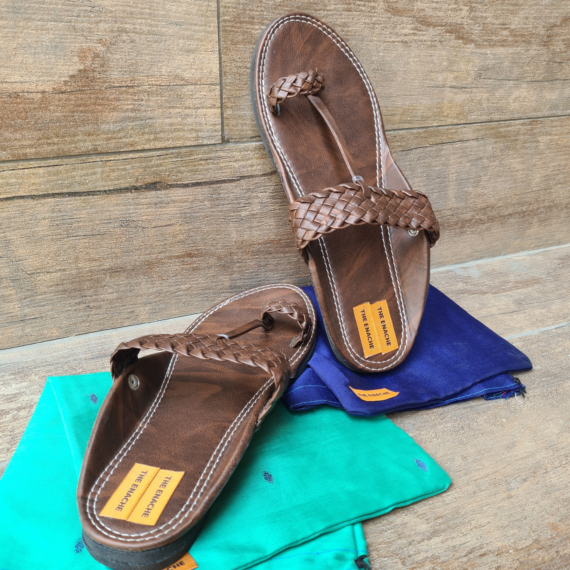 Mens Brown Black Criss Cross T Strap Leather Flat Kolhapuri 
