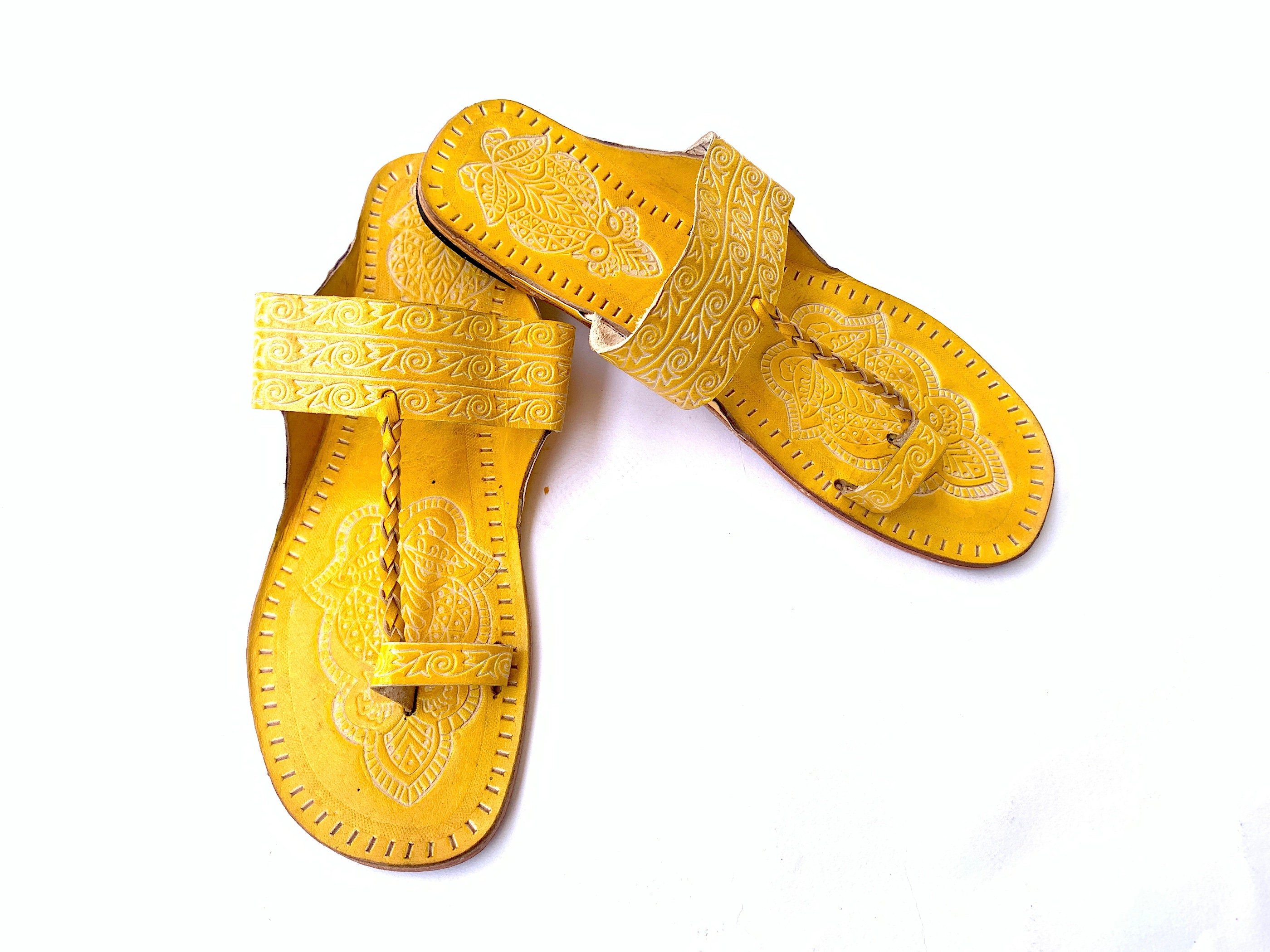 Boho Style Lemon Yellow Women's Handmade Slip Ons Sandals - Etsy