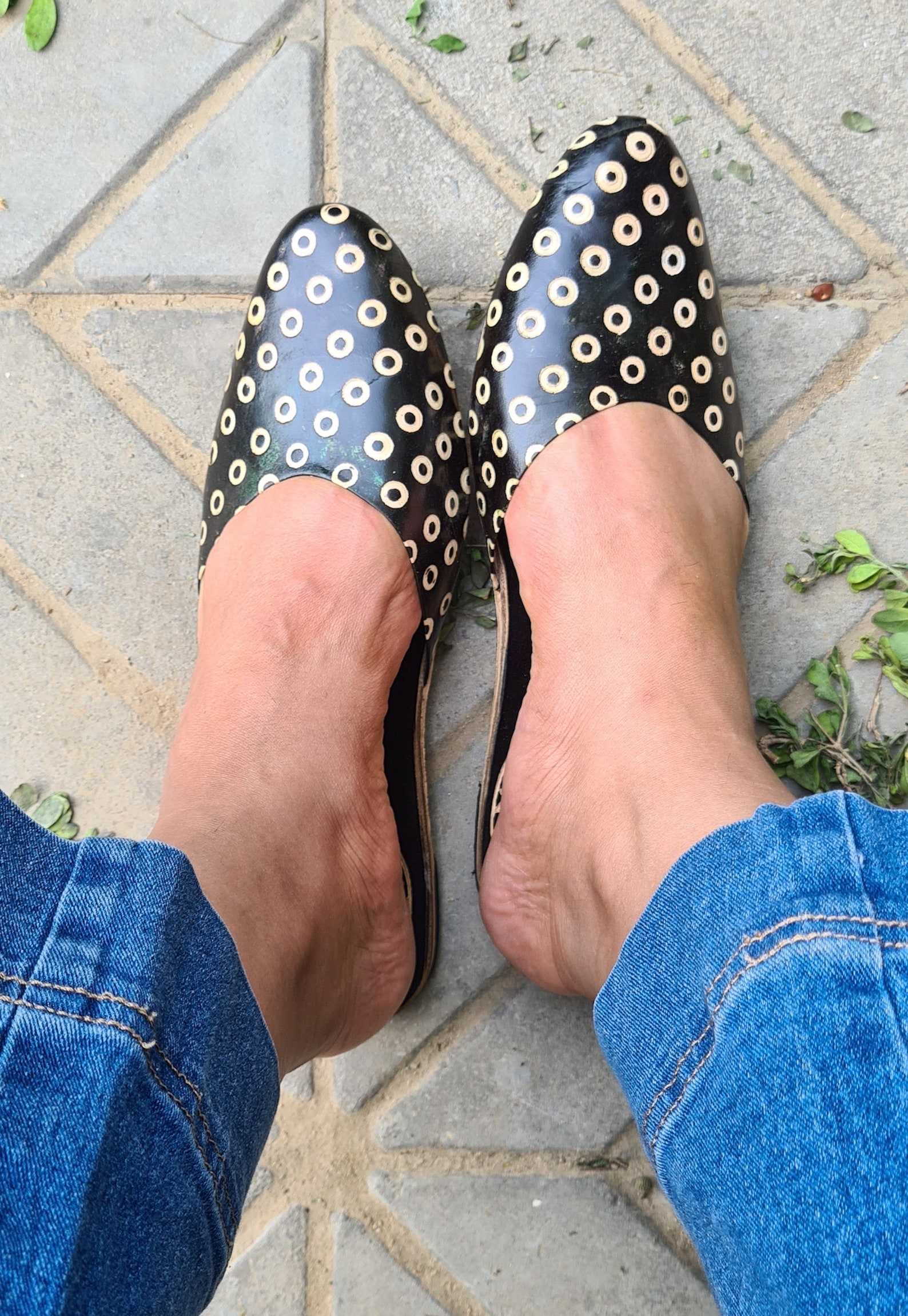 slip on leather mules womens