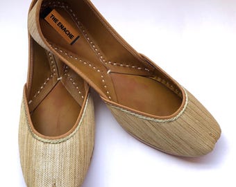 Plain Gold Ballet Flats for Women, Handcrafted Slip On Designer Shoes, Minimal Gold Flats, Elegant Everyday & Occasion Khussa Footwear