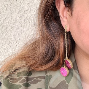 Gift for Mom, Long Pink Statement Dangle Earrings, Natural Agate Earrings, Beach Fashion Earrings for Women image 6