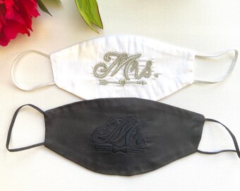 Conjunto de mascarillas de boda con lentejuelas bordadas para novios