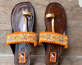 Boho T Strap Sandals, Handmade Leather Sandals, Embroidered Summer Flats, Kolhapuri Sandals Women, Festival Shoes, Ethnic Indian Footwear
