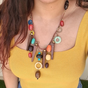 Colorful Boho Style Beaded Necklace, Long Statement Necklace, Bohemian Indian Jewelry, Chunky Necklace