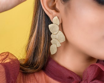 Abstract Gold Metal Statement Earrings for Women, Vintage Boho Hippie Dangle Earrings