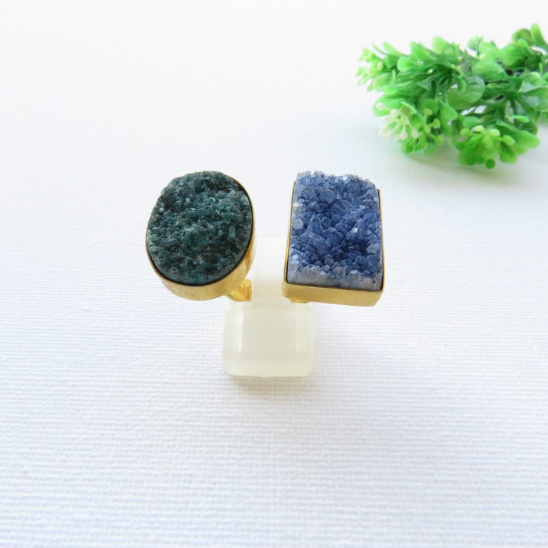 Blue Green Druzy Statement Ring for Women, Boho Ring, Gemstone Ring, Indian Ring, Indian Jewelry, Statement Piece image 7