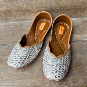 White Silver Sequin Bridal Juttis | Handmade Indian Mojaris | Glitter Wedding Flats | Comfortable Ethnic Slip-On Shoes | Bridesmaid Footwear