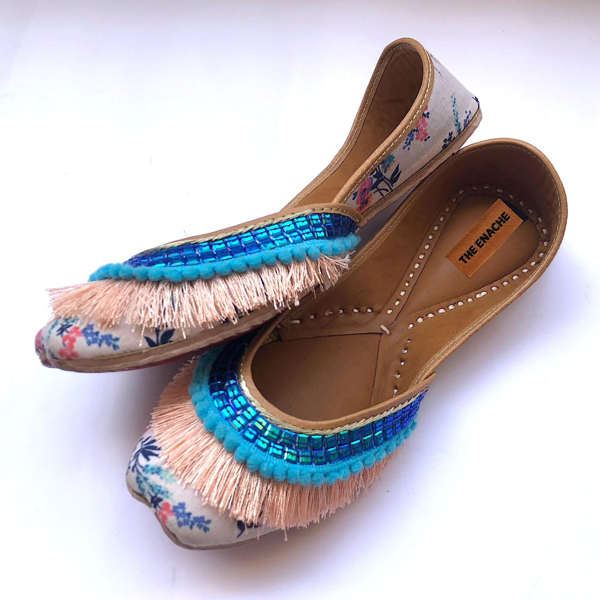 Boho Floral Ballet Flats for Women, Handmade Leather Slip On Shoes with…
