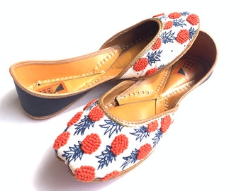 The New Age Ananas Womens Ballet Shoes Orange, Flat Slip Ons, Khussa Indian Shoes, Every Day Comfort Wear, Gift for her - The Enache