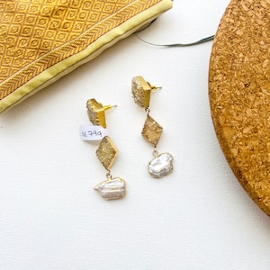 Baroque Biwa Pearl Dangle Earrings Unique Real Pearl Earrings Vintage Style Earrings
