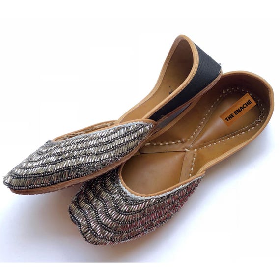 Gunmetal Gray Beaded Ballet Flats for Women, Handcrafted Dress Flats, Wedding Guest Shoes, Party Flats, Leather Lined Evening Shoes