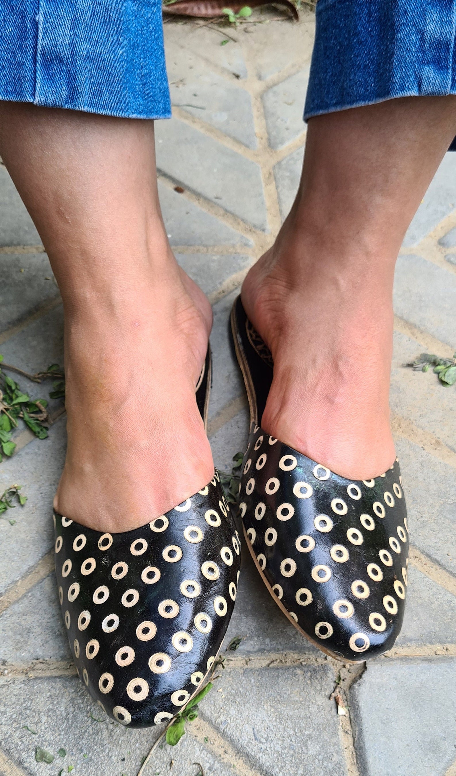 slip on leather mules womens