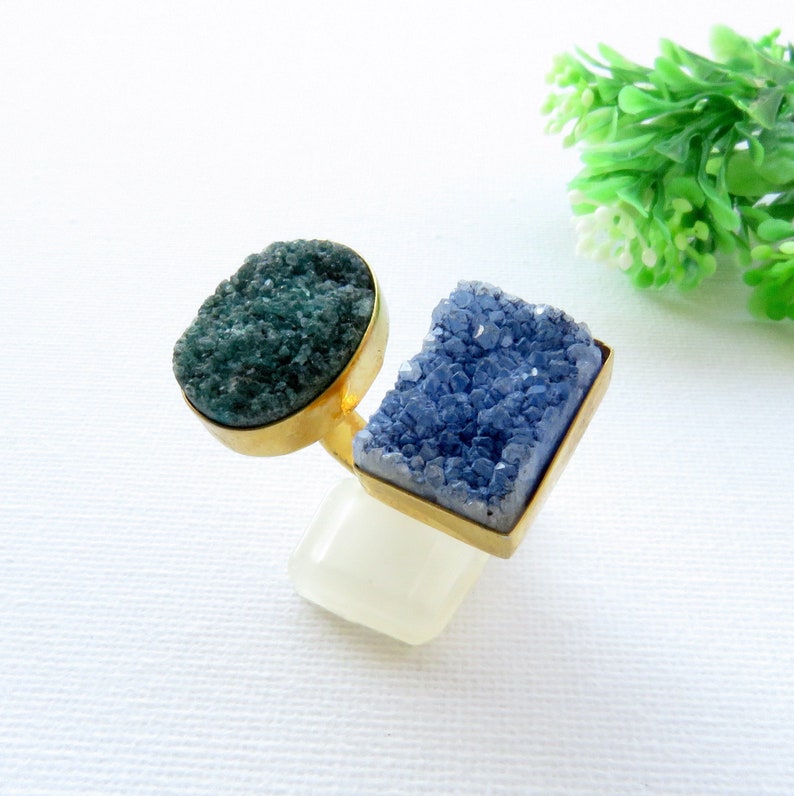 Blue Green Druzy Statement Ring for Women, Boho Ring, Gemstone Ring, Indian Ring, Indian Jewelry, Statement Piece image 3