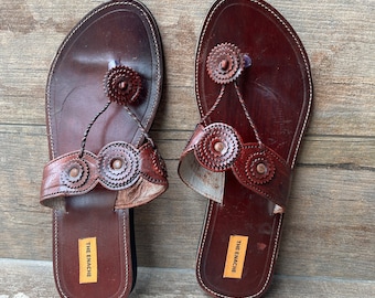 Brown Leather Kolhapuri Chappals, Indian Handmade Sandals