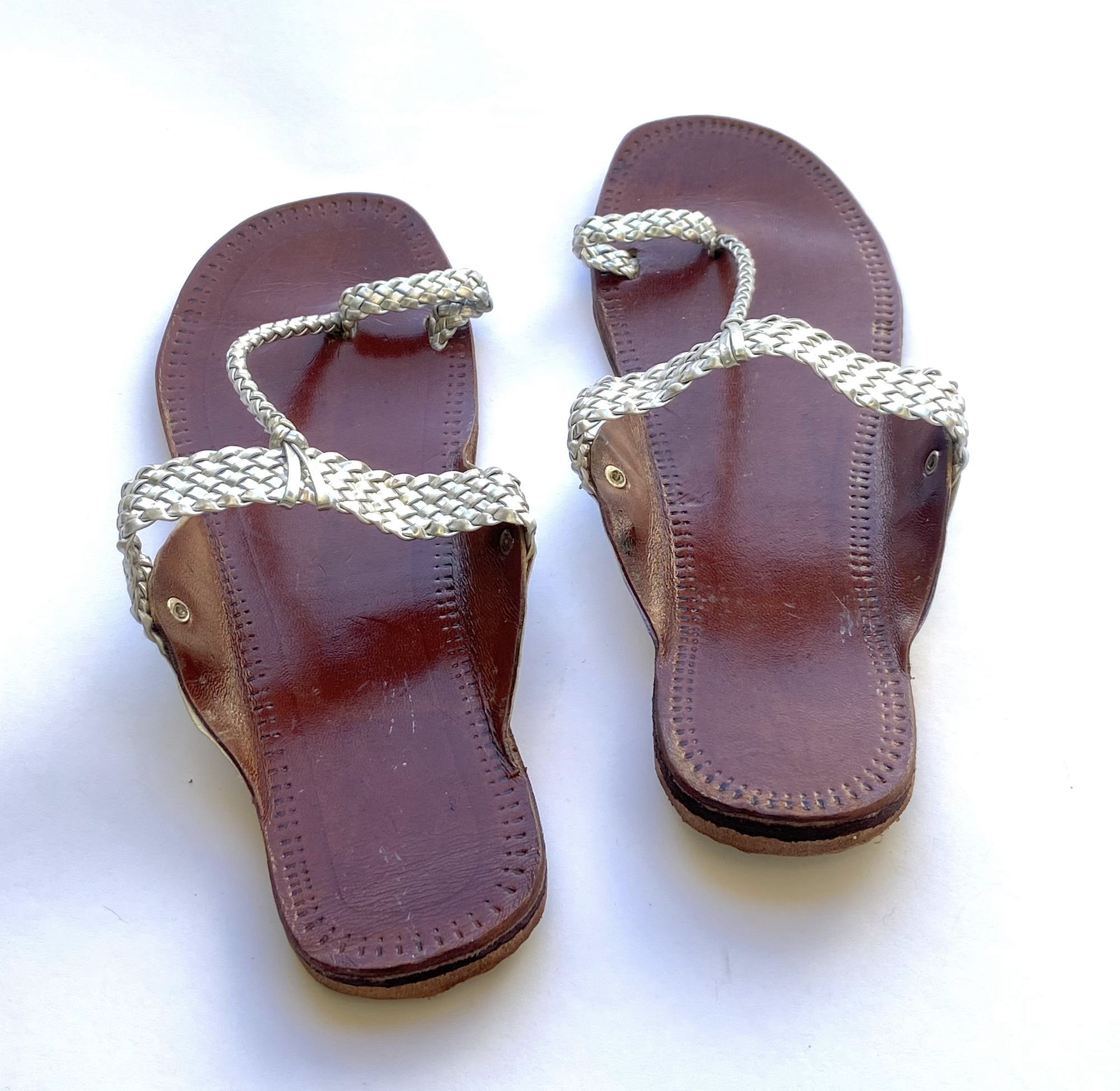 Silver T Strap Kolhapuri Sandals Leather Boho Style Flat - Etsy