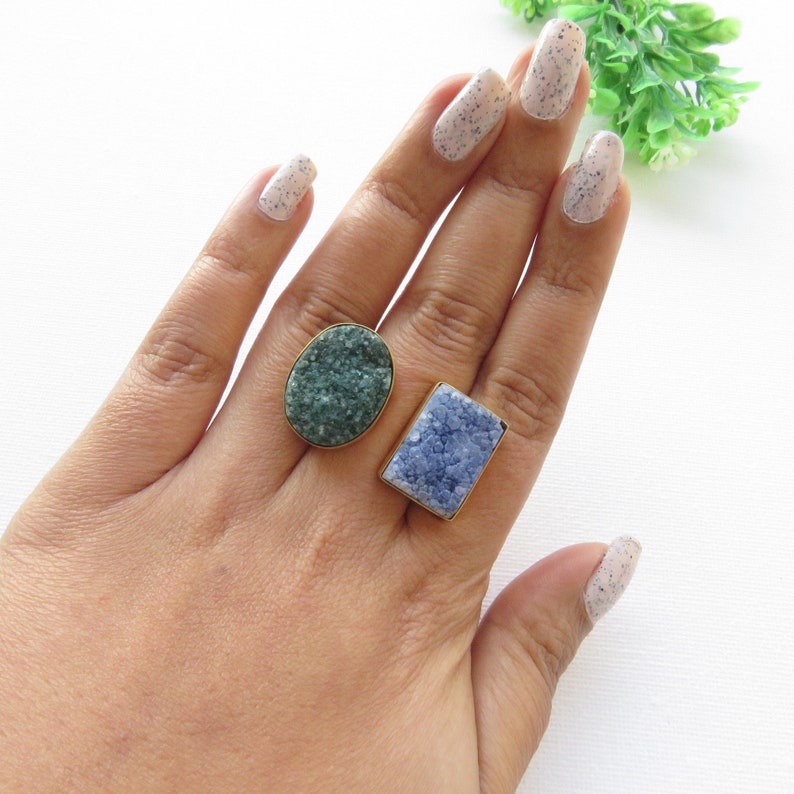 Blue Green Druzy Statement Ring for Women, Boho Ring, Gemstone Ring, Indian Ring, Indian Jewelry, Statement Piece image 5