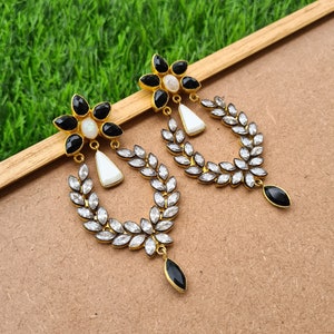 Unique Black Onyx Stud Earrings For Women | Black Onyx Cluster Earrings Art Deco Black Gemstone Earrings Vintage Halo Style