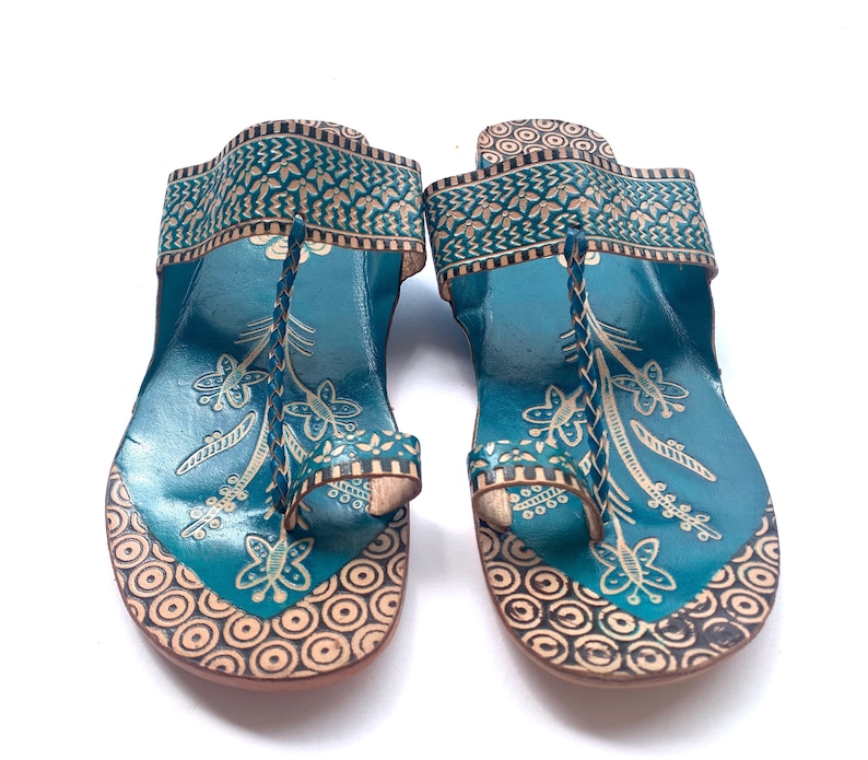 Blue Lotus Leather Women's Flat Sandals, Flip Flops, Slip Ons, Summer Gift for her Shoes Ethnic Indian Boho Style Handmade image 6